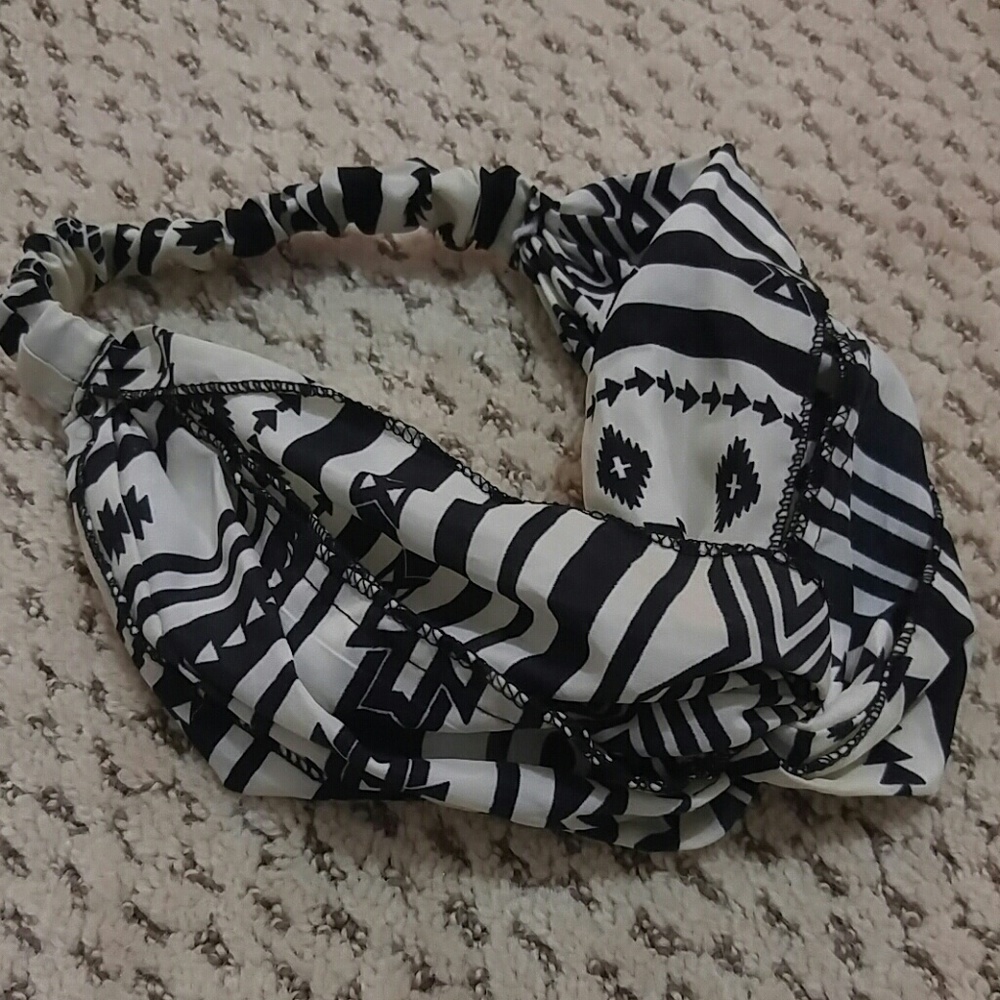 Aztec black and off white fabric headband